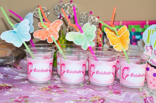 Finished product of my butterfly strawflags and plastic cup labels...